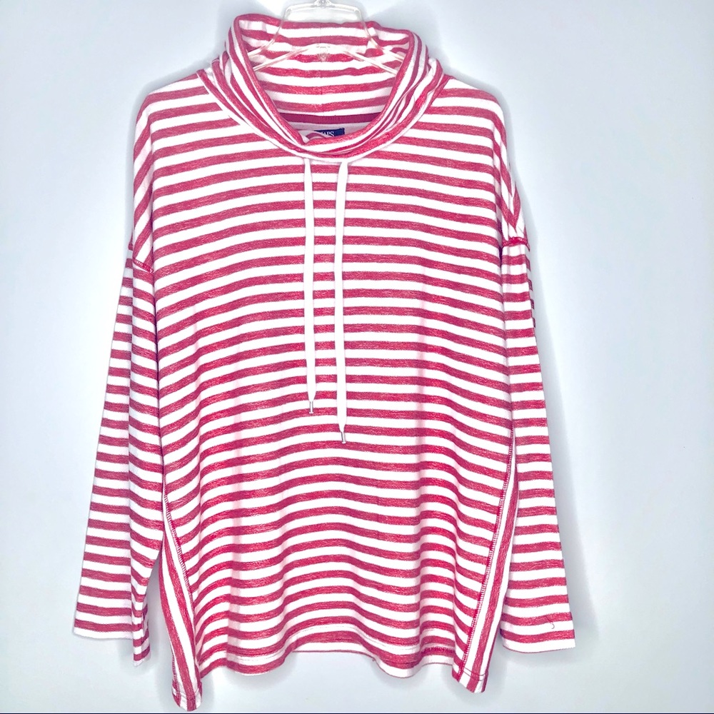 Men’s Chaps Red and White Striped Long Sleeve  Pullover Top